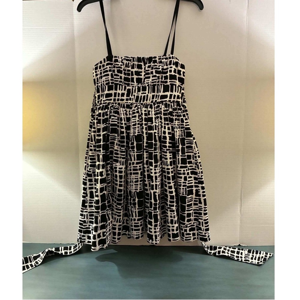 Love Ady Mini Dress Womens L Black White Grid Sleeveless Fit Flare Preppy Mod